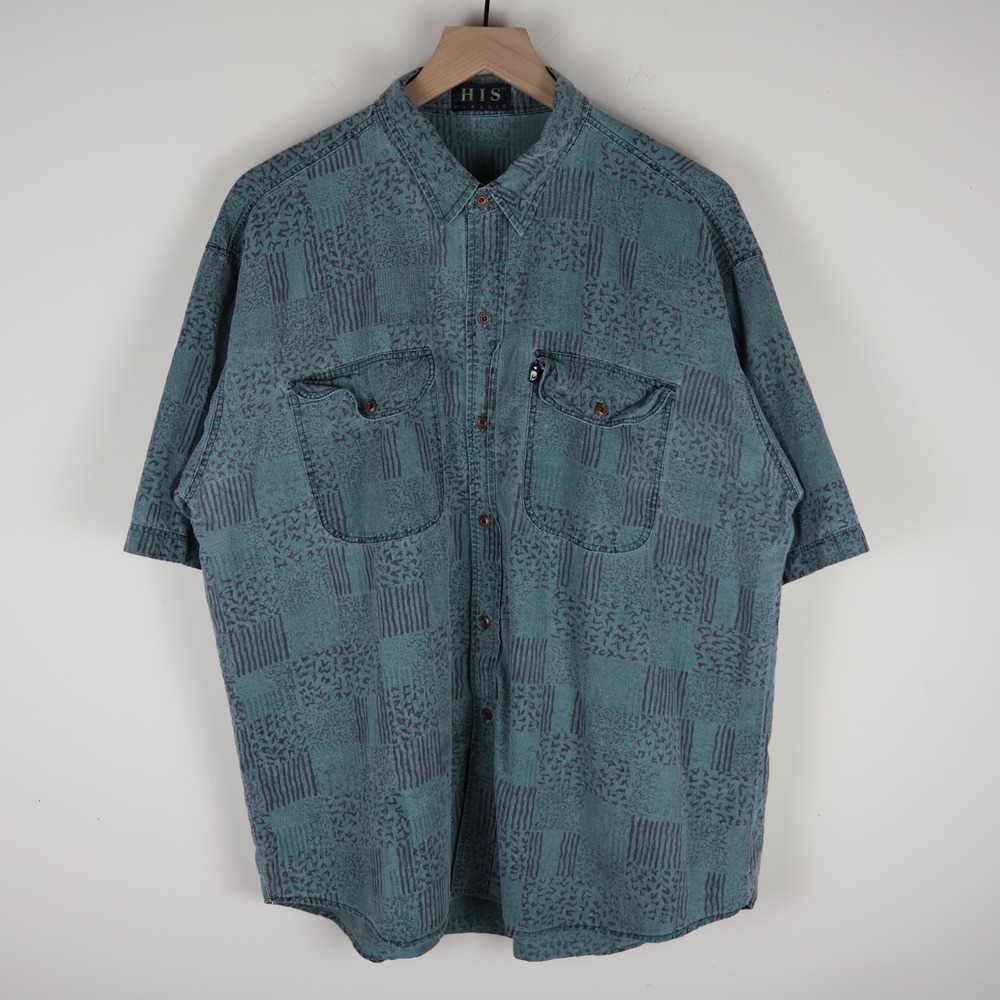Vintage His Classic Checkered 100%‎ Cotton Short Sleeve Button Up Shirt XL 24x29